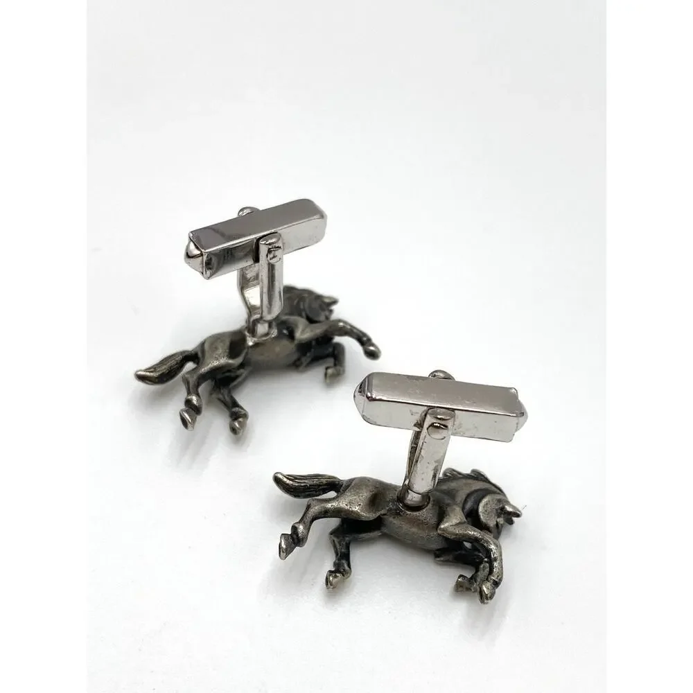 Horses Cufflinks Men Unisex Pewter Tone 3D Accessories